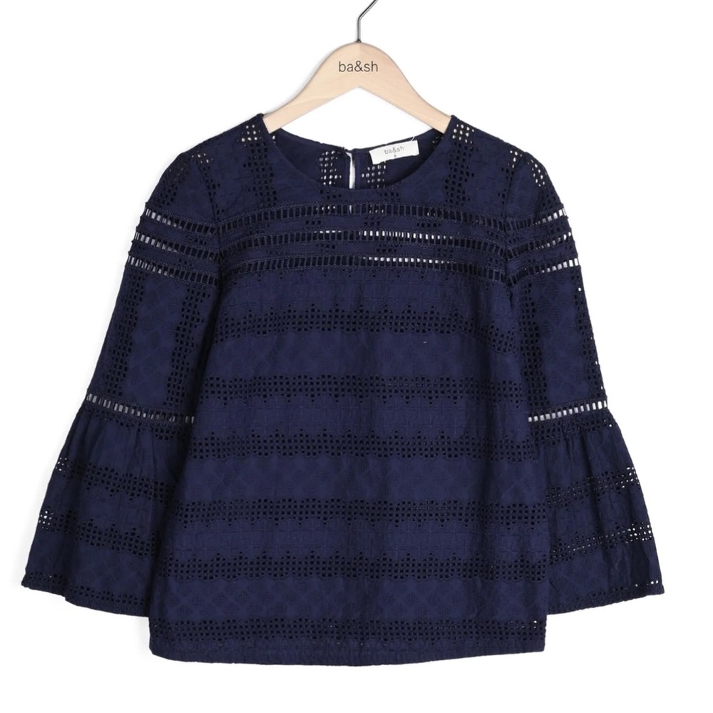 Ba&sh Cotton Navy Blue Embroidered Top Perfect condition!